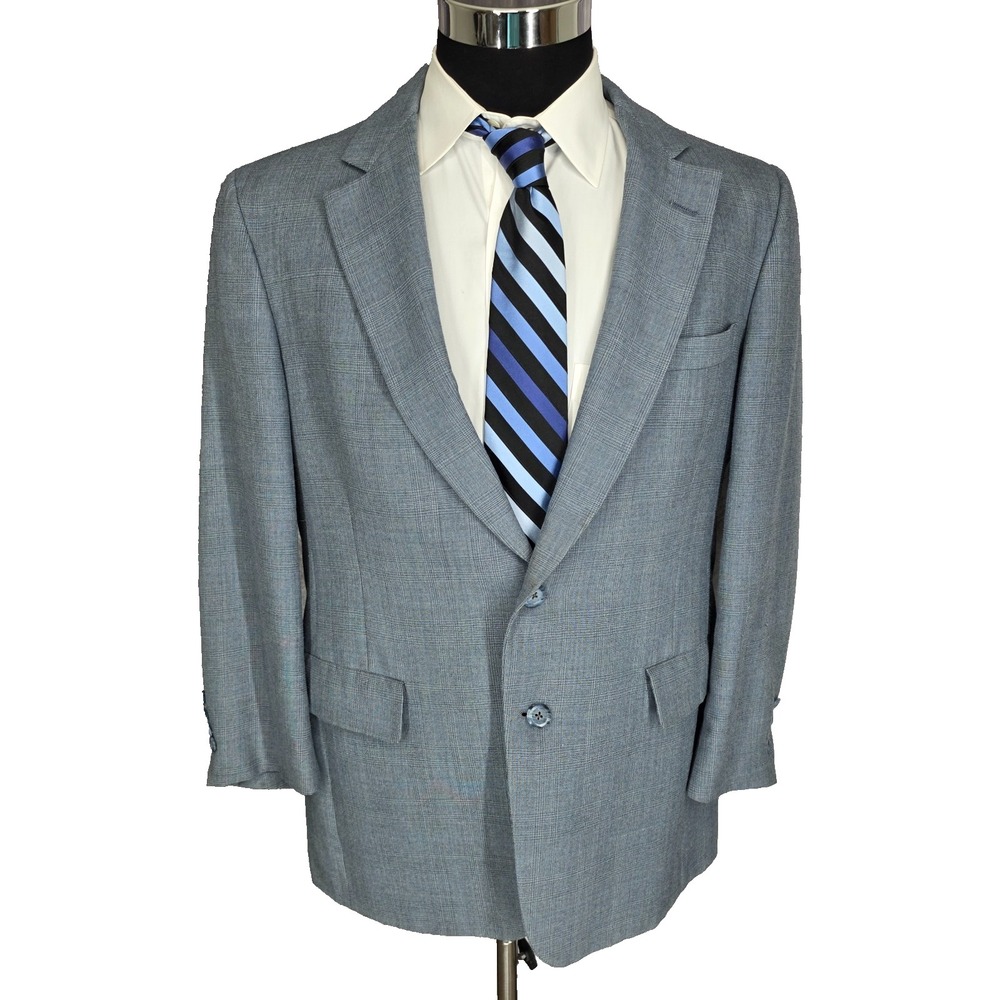 Hart‎ Schaffner Marx Blazer Mens 42 Blue Sports Coat Jacket 2 Buttons Glenplaid